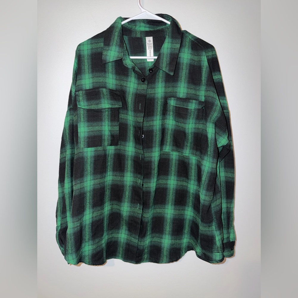 B Button Up Plaid Collared Shirt